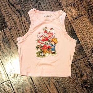 Pink Crop Tank Top with Strawberry Shortcake Print